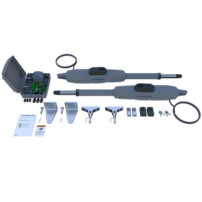 Drehtorantrieb für ein- und zweiflügelige Standard-Drehtore inkl. Design-Handsender und Infrarot Lichtschranken-Set