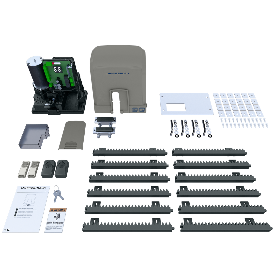 Außentorantriebskit für Schiebetore inkl. Infrarot Lichtschranken-Set und 2 Design- Handsender