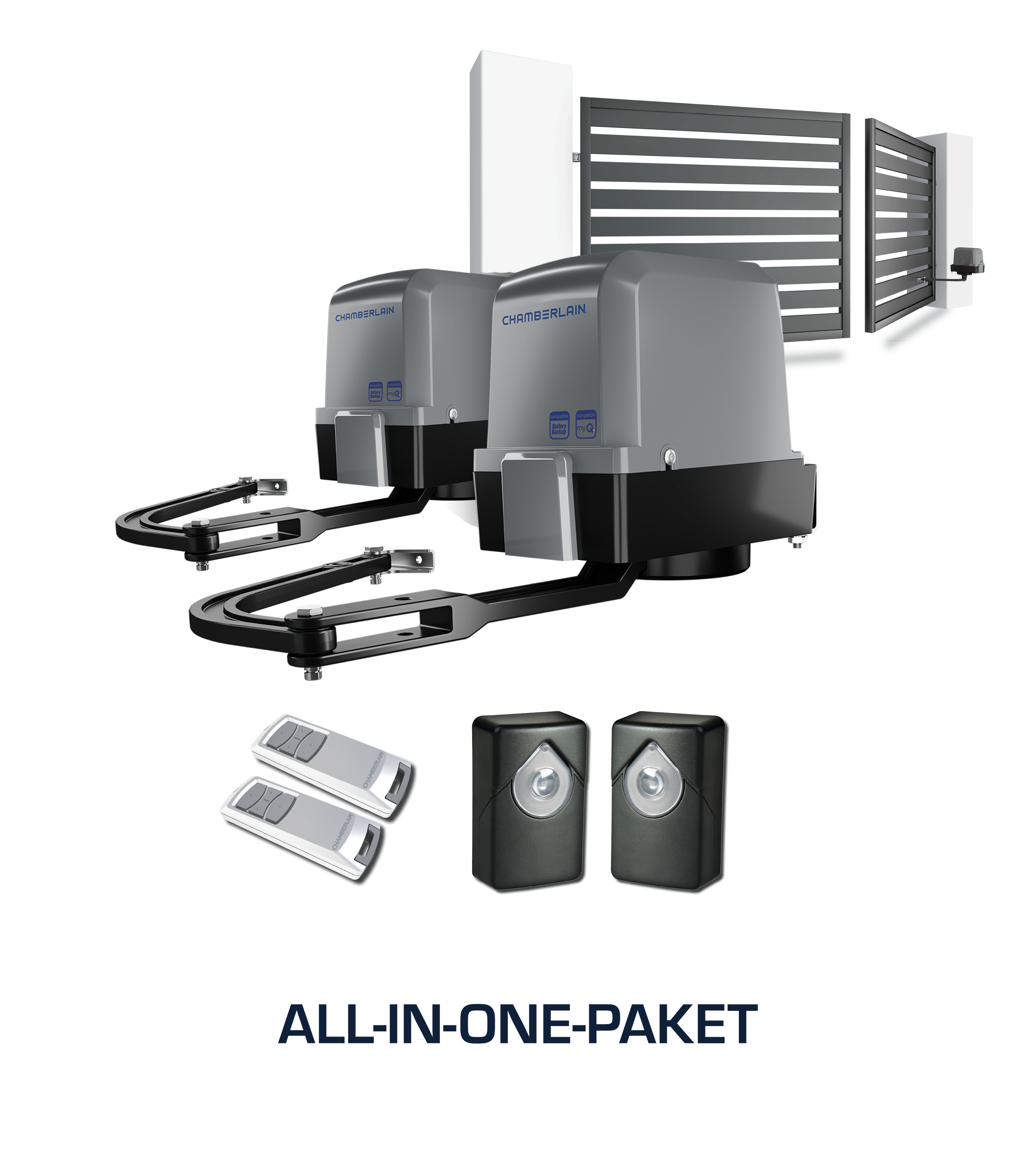 Außentorantriebskit für Flügeltore inkl. Infrarot Lichtschranken-Set und 2 Design- Handsender